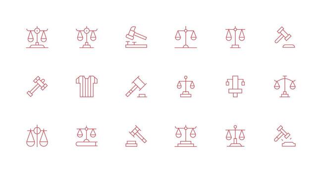 18 mínimo línea estilo íconos desde arbitraje colección icono conjunto para aplicaciones vector