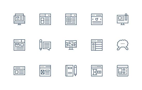 Blog Icon Collection with 15 Regular Line Designs Quick Access Icons for UI Development vector
