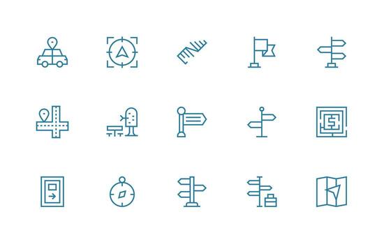 Wayfinding Visual Pack containing 15 Regular Line Icons Simple Icon Pack vector