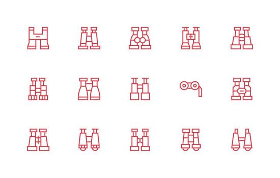 Spotting Scope Visual Pack containing 15 Regular Line Icons Interface Icon Collection vector