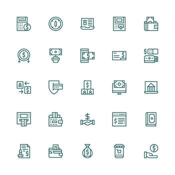 25 Icons for Transaction in Medium Stroke Outline Format Web Icon Collection vector