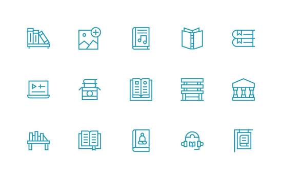 Library Icon Set with 15 Regular Line Graphics Essential Icon Set for Teams vector