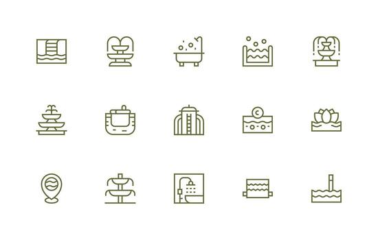 Regular Line Icons from Water Feature Set with 15 Vectors Compact Icon Pack