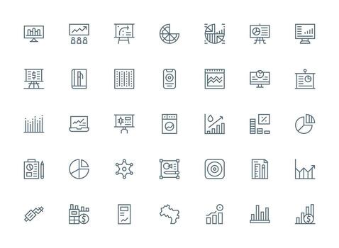 grafico incluso 35 regular limpiar línea ilustraciones reutilizable icono conjunto vector