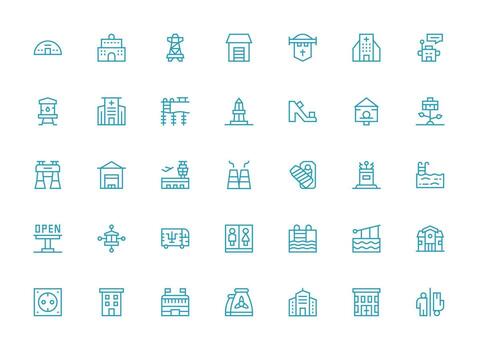 instalaciones icono conjunto con 35 regular limpiar línea gráficos funcional icono serie vector