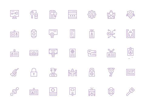 Authorization Icon Set with 35 Light Line Graphics Complete Icon Set for Mobile Apps vector