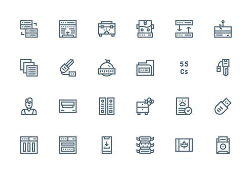 24 grueso línea línea íconos para datos almacenamiento gráficos icono conjunto para proyectos vector