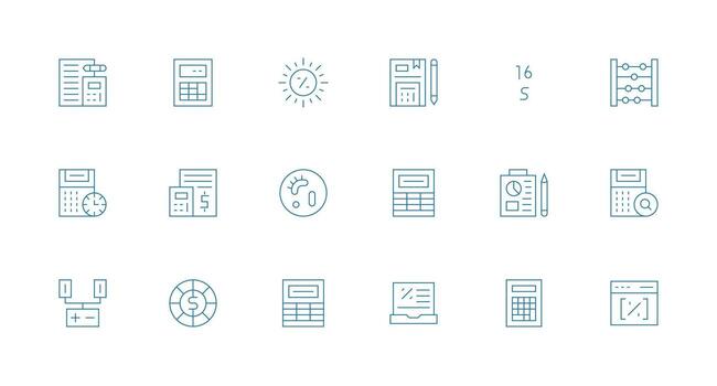 cálculo visual paquete conteniendo 18 mínimo línea íconos limpiar conjunto para diseño prototipos vector