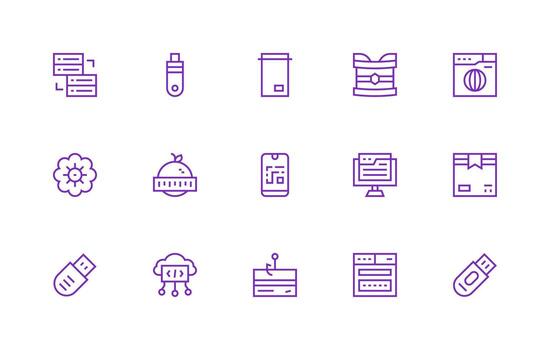 15 Regular Line Icons for Data Storage Graphics Icon Set for Web vector