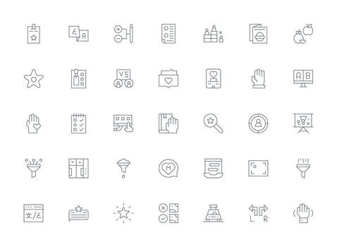 35 ligero línea íconos para selección gráficos limpiar icono colección para web utilizar vector
