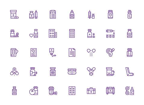 Regular Clean Line Style Medication Icons with 35 Vectors Dashboard Icon Series