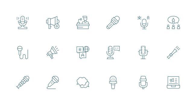 Speech including 18 Minimal Line Illustrations Balanced Icon Set for Functional Design vector