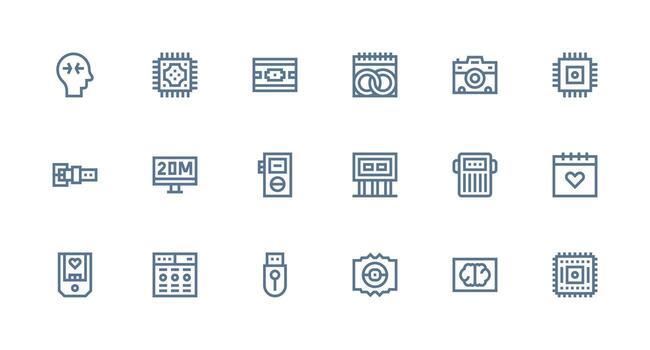 Memory Icon Set with 18 Strong Stroke Line Graphics Essential Icons for Rapid UI Building vector