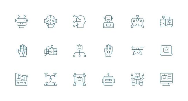 Robotics Design Icons featuring 18 in Minimal Line Style Clean Icon Collection for Web Use vector
