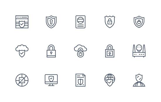 Regular Line Icons from Digital Security Set with 15 Vectors Digital Icon Collection