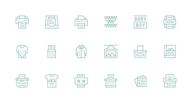 Print Design Icons featuring 18 in Minimal Line Style Interface Icon Collection vector