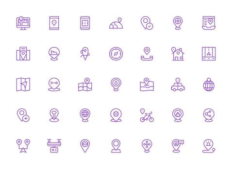 Gps Design Icons featuring 35 in Regular Clean Line Style Full Icon Library for UI Designers vector