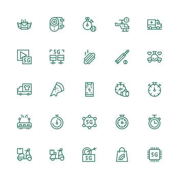 Medium Stroke Outline Style Fast Icons with 25 Vectors Essential Icon Set for Teams