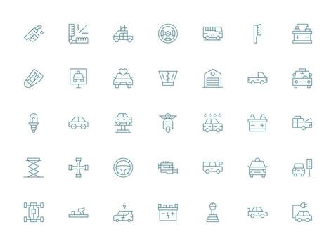 35 Light Line Style Icons from Automobile Collection Quick Access Icons for UI Development vector