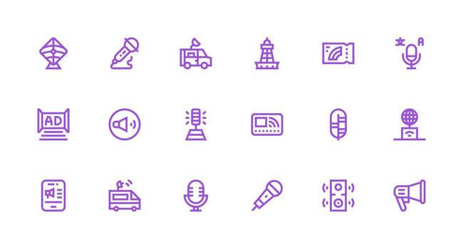 18 Strong Stroke Line Style Icons from Broadcasting Collection Core Icon Collection for Daily Tasks vector