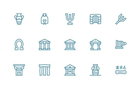 Greek Design Icons featuring 15 in Regular Line Style Icon Set for Projects vector