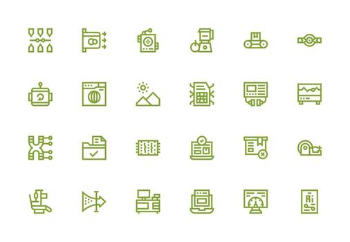 Processing Set with 24 Thick Line Line Icons Quick Access Icons for UI Development vector