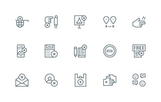 Reject featuring 15 Icons in Regular Line Design Multi-Purpose Icon Set vector