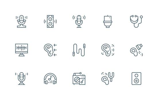 Soundwave featuring 15 Icons in Regular Line Design Icon Set for Web vector