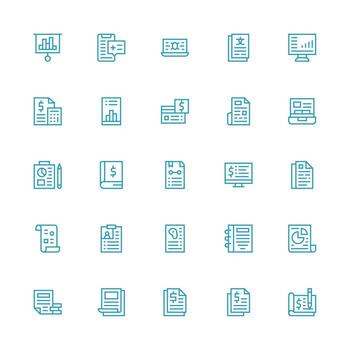 Medium Stroke Outline Style Summary Icons with 25 Vectors Simplified Icon Pack for Visual Tools