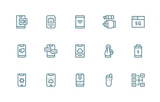 15 íconos para teléfono inteligente en regular línea formato claro y conciso icono conjunto colección vector