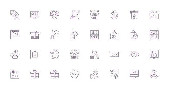 32 Thin Line Vectors for Special Offer Theme Complete Icon Bundle for Web Design