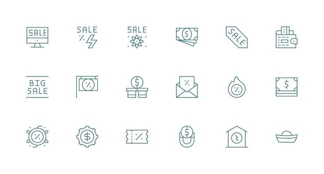 Minimal Line Style Savings Icons with 18 Vectors Lightweight Icon Series for Fast Prototypes