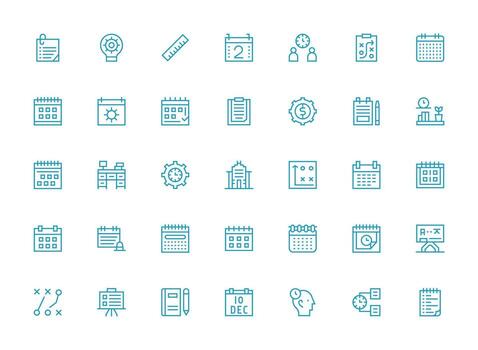 Planning Icon Set with 35 Regular Clean Line Graphics Glyph Icon Series vector