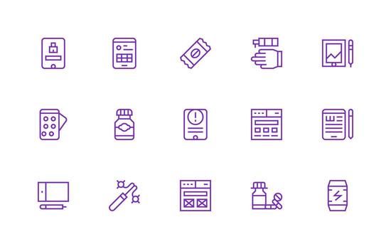 15 íconos para tableta en regular línea formato neutral estilo íconos para ninguna proyecto vector