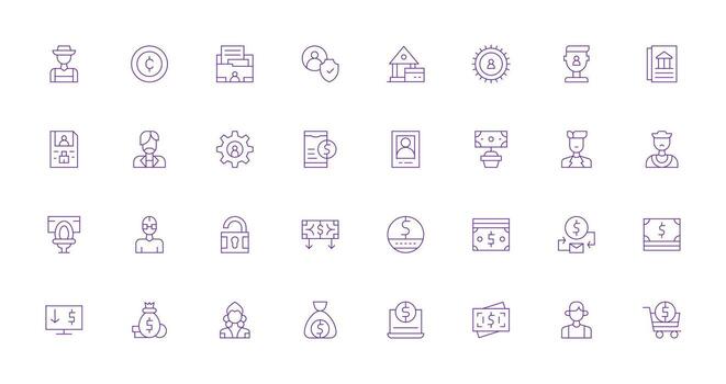 Account Icon Collection with 32 Thin Line Designs Customizable Icon Series for Mobile Screens vector