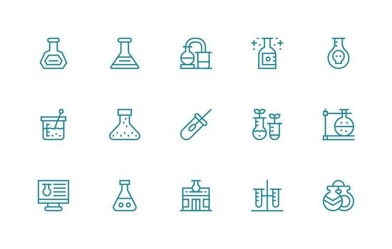 Beaker Set with 15 Regular Line Icons Customizable Icon Series for Mobile Screens vector