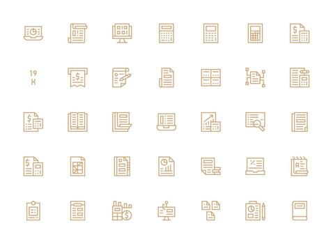 hoja de cálculo icono conjunto con 35 regular limpiar línea gráficos equilibrado icono conjunto para funcional diseño vector