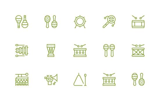 percusión icono conjunto con 15 regular línea gráficos completar icono conjunto para móvil aplicaciones vector