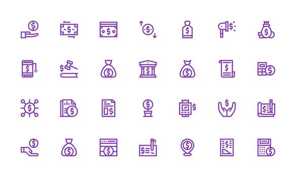 Dollar Icon Set with 28 Bold Line Graphics Multi-Purpose Icon Set vector