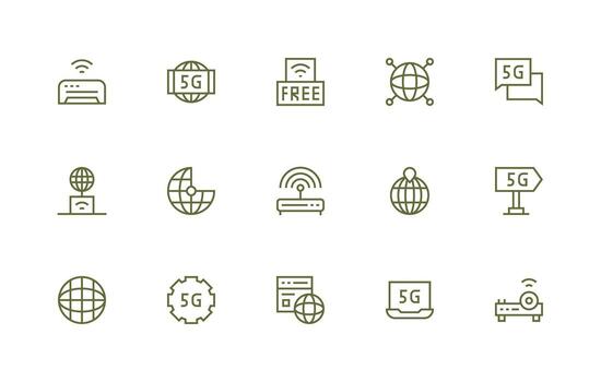 regular línea estilo Internet acceso íconos con 15 vectores profesional icono paquete para desarrollo trabajo