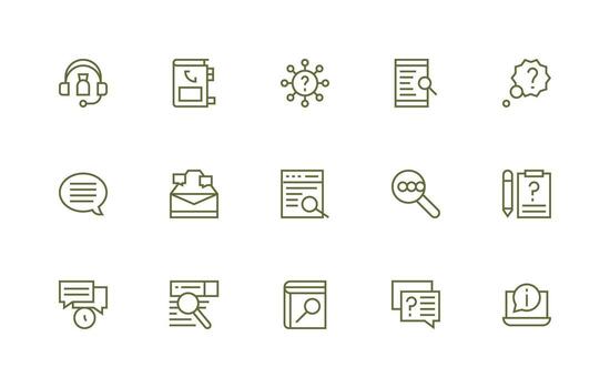 Query Icon Set with 15 Regular Line Graphics Interface Icon Collection for Daily Projects vector