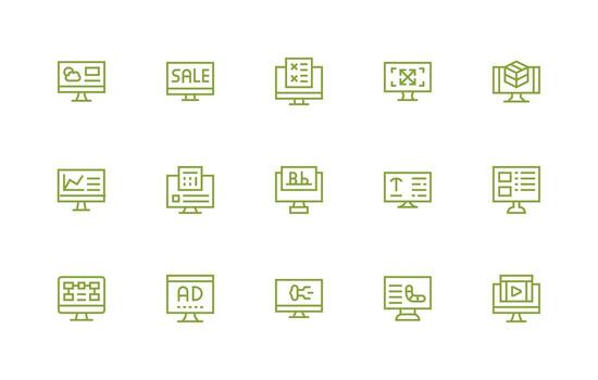 15 Computer Screen Icons in Regular Line Aesthetic Icon Set for Web vector