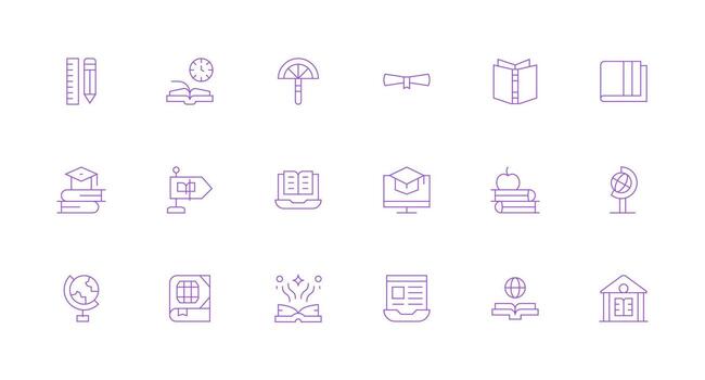 académico presentando 18 íconos en mínimo línea diseño pulcramente diseñado íconos para web plataformas vector