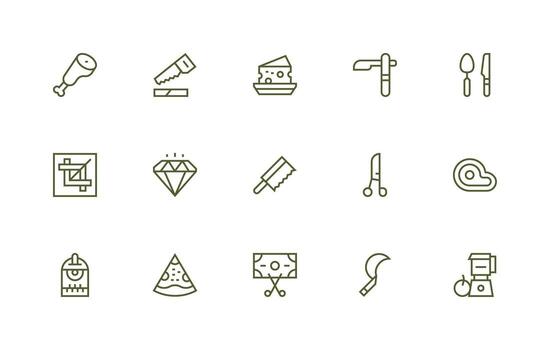 Cut Icon Collection with 15 Regular Line Designs Multi-Style Icons for Creative Projects vector