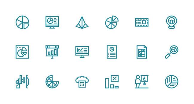18 Data Visualization Icons in Strong Stroke Line Aesthetic Pixel Perfect Icons for Modern Apps vector