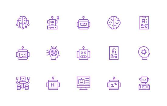 Artificial Intelligence Design Icons featuring 15 in Regular Line Style Icon Set vector