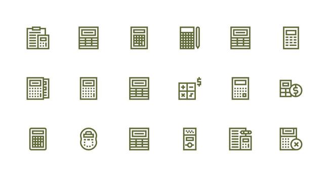 18 Strong Stroke Line Icons for Calculator Graphics All Device Compatible Icon Set vector