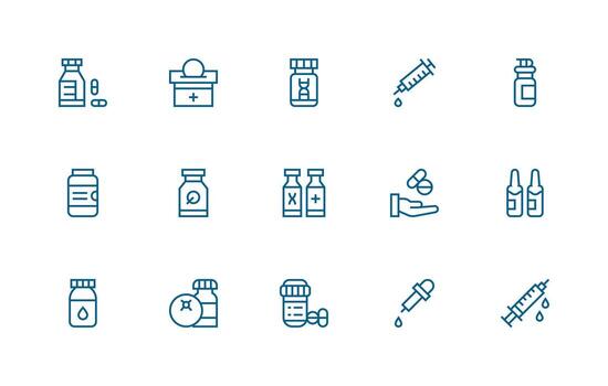 Dosis diseño íconos presentando 15 en regular línea estilo digital producto íconos para rápido entrega vector