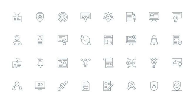 32 Icons for Authentication in Thin Line Format Icon Set for Projects vector