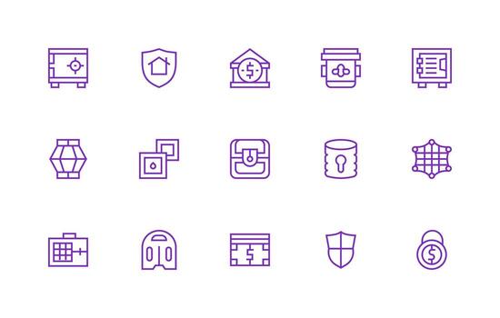 custodia icono conjunto con 15 regular línea gráficos íconos construido para visual consistencia paquete vector